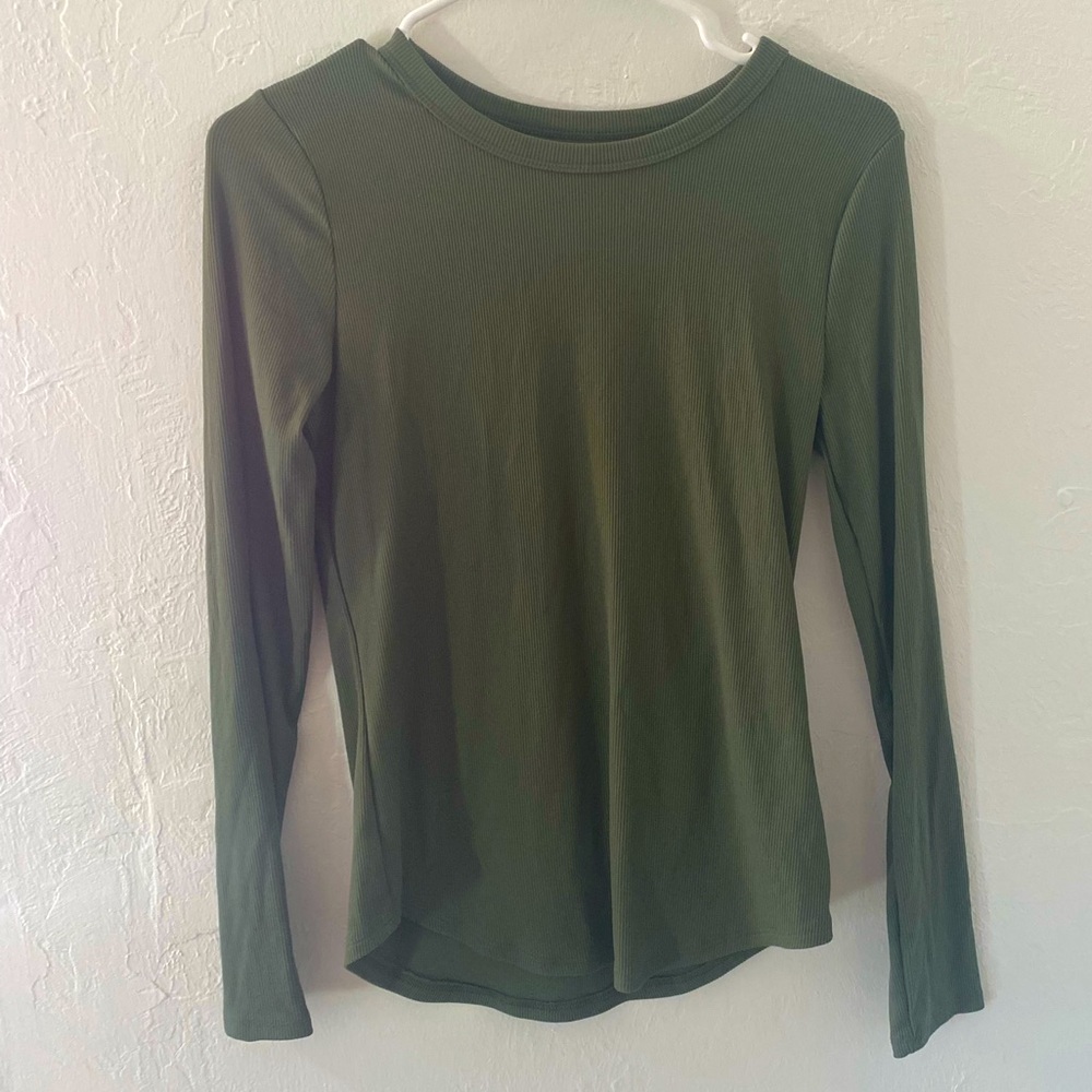 Olive Green Ribbed Long Sleeve